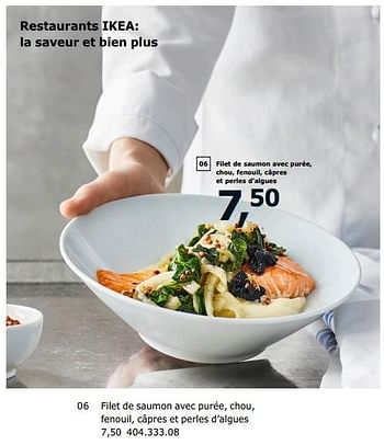Promoties Filet de saumon avec purée, chou, fenouil, câpres et perles d`algues - Huismerk - Ikea - Geldig van 23/11/2018 tot 31/07/2019 bij Ikea