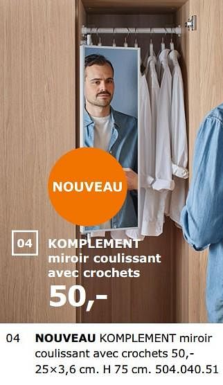 Promotions Komplement miroir coulissant avec crochets - Produit maison - Ikea - Valide de 23/11/2018 à 31/07/2019 chez Ikea