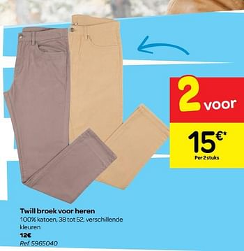 Promoties Twill broek voor heren - Huismerk - Carrefour  - Geldig van 10/01/2019 tot 22/01/2019 bij Carrefour