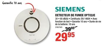 Promoties Detecteur de fumee optique - Siemens - Geldig van 10/01/2019 tot 27/01/2019 bij HandyHome