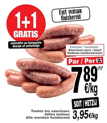 Promoties Toutes les saucisses faites maison alle worsten huisbereid - Huismerk - Cora - Geldig van 15/01/2019 tot 21/01/2019 bij Cora