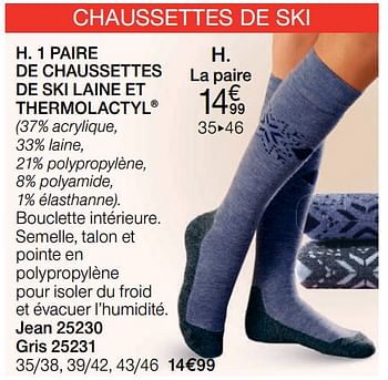 Promotions 1 paire de chaussettes de ski laine et thermolactyl - Produit Maison - Damart - Valide de 01/01/2019 à 15/06/2019 chez Damart