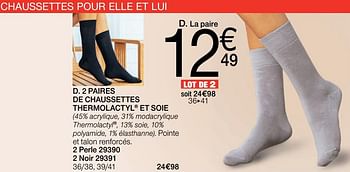 Promotions 2 paires de chaussettes thermolactyl et soie - Produit Maison - Damart - Valide de 01/01/2019 à 15/06/2019 chez Damart