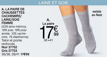 Promoties La paire de chaussettes cachemire- laine-soie femme - Huismerk - Damart - Geldig van 01/01/2019 tot 15/06/2019 bij Damart