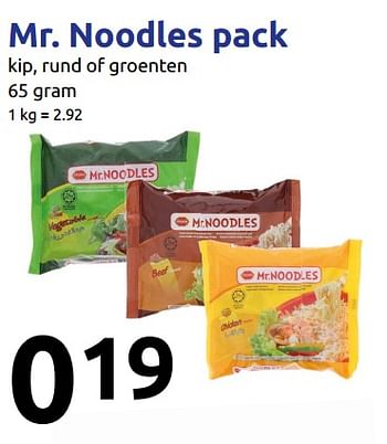 Promoties Mr noodles pack kip, rund of groenten - Geldig van 16/01/2019 tot 22/01/2019 bij Action