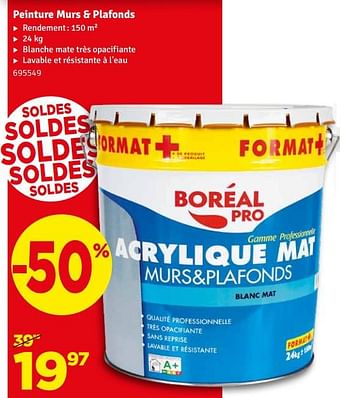 Peinture acrylique blanc mat pour murs et plafonds BOREAL PRO