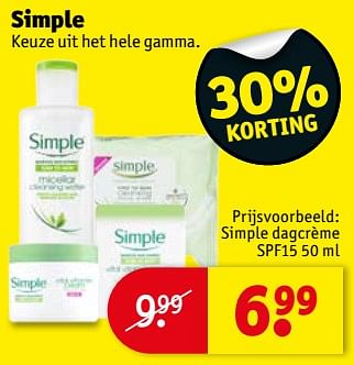 Promoties Simple dagcrème spf15 - Simple - Geldig van 15/01/2019 tot 27/01/2019 bij Kruidvat