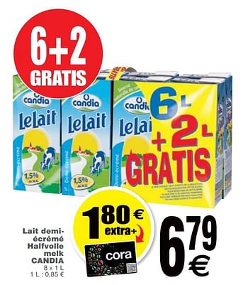 Promotions Lait demiécrémé halfvolle melk candia - CANDIA - Valide de 15/01/2019 à 21/01/2019 chez Cora