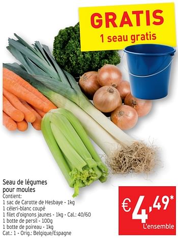 Promotions Seau de légumes pour moules - Produit maison - Intermarche - Valide de 15/01/2019 à 20/01/2019 chez Intermarche