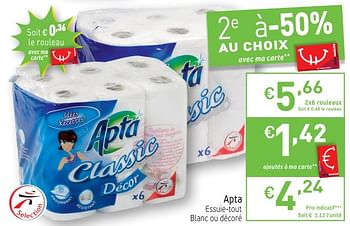 Promotions Apta essuie-tout blanc ou décoré - Apta - Valide de 15/01/2019 à 20/01/2019 chez Intermarche