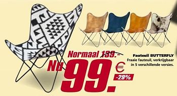 Promoties Fauteuil butterfly - Huismerk - Seats and Sofas - Geldig van 21/01/2019 tot 27/01/2019 bij Seats and Sofas