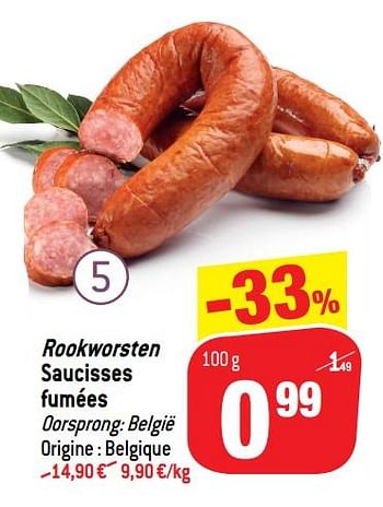 Promoties Rookworsten saucisses fumées - Huismerk - Match - Geldig van 16/01/2019 tot 22/01/2019 bij Match