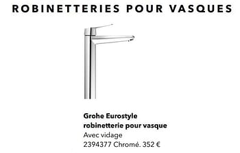 Promotions Grohe eurostyle robinetterie pour vasque - Grohe - Valide de 01/01/2019 à 31/12/2019 chez Kvik Keukens