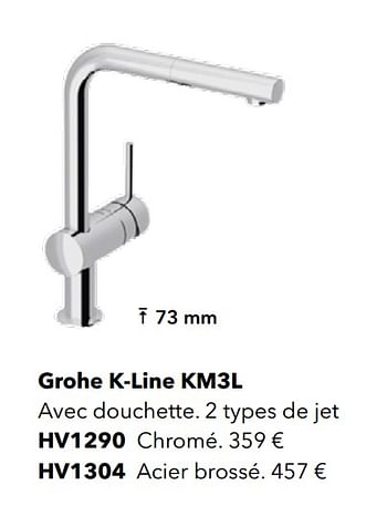 Promotions Robinetteries avec douchette grohe k-line km3l - Grohe - Valide de 01/01/2019 à 31/12/2019 chez Kvik Keukens