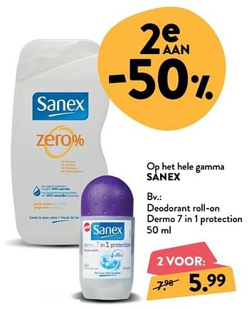 Promoties Deodorant roll-on dermo 7 in 1 protection - Sanex - Geldig van 16/01/2019 tot 29/01/2019 bij DI