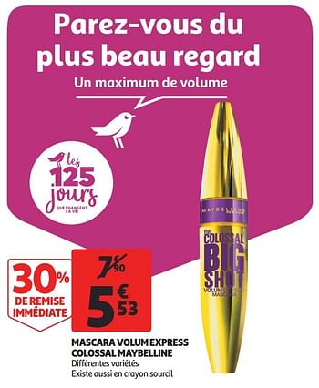 Promotions Mascara volum express colossal maybelline - Maybelline - Valide de 16/01/2019 à 22/01/2019 chez Auchan Ronq