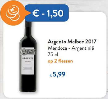 Promoties Argento malbec 2017 mendoza - argentinië - Rode wijnen - Geldig van 16/01/2019 tot 29/01/2019 bij OKay