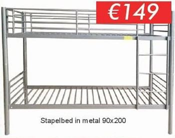Promoties Stapelbed in metal 90x200 - Huismerk - Belga Meubelen - Geldig van 03/01/2019 tot 31/01/2019 bij Belga Meubelen
