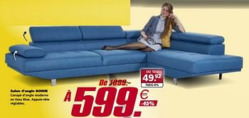 Promoties Salon d`angle bowie - Huismerk - Seats and Sofas - Geldig van 21/01/2019 tot 27/01/2019 bij Seats and Sofas