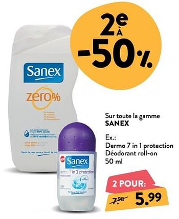 Promotions Dermo 7 in 1 protection déodorant roll-on - Sanex - Valide de 16/01/2019 à 29/01/2019 chez DI