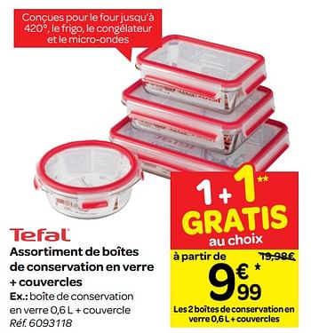 Promotions Assortiment de boîtes de conservation en verre + couvercles - Tefal - Valide de 16/01/2019 à 28/01/2019 chez Carrefour