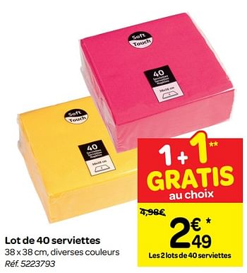 Promotions Lot de 40 serviettes - Produit maison - Carrefour  - Valide de 16/01/2019 à 28/01/2019 chez Carrefour