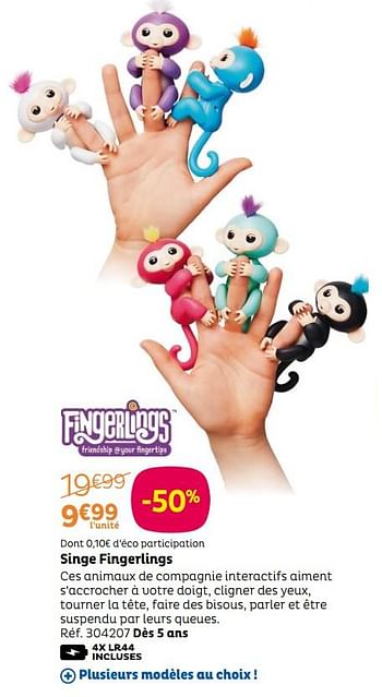 Promotions Singe fingerlings - Fingerlings - Valide de 09/01/2019 à 20/01/2019 chez Toys R Us
