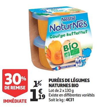 Promoties Purées de légumes naturnes bio - Nestlé - Geldig van 16/01/2019 tot 22/01/2019 bij Auchan