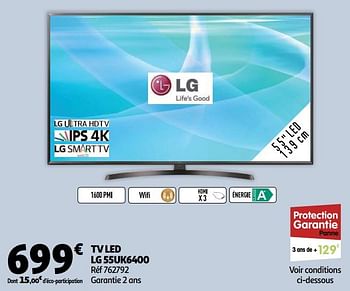 Promotions Tv led lg 55uk6400 - LG - Valide de 16/01/2019 à 22/01/2019 chez Auchan Ronq