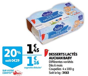 Promotions Desserts lactés auchan baby - Produit Maison - Auchan Ronq - Valide de 16/01/2019 à 22/01/2019 chez Auchan Ronq