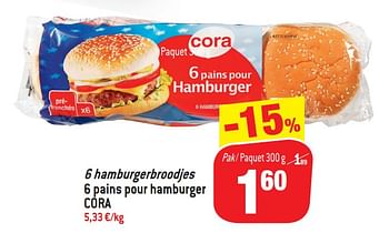 Promoties 6 hamburgerbroodjes 6 pains pour hamburger cora - Huismerk - Match - Geldig van 23/01/2019 tot 29/01/2019 bij Match