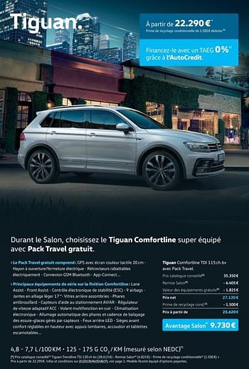 Promotions Volkswagen tiguan comfortline tdi - Volkswagen - Valide de 01/01/2019 à 31/01/2019 chez Volkswagen