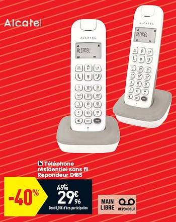 Promoties Alcatel téléphone résidentiel sans fil répondeur d185 - Alcatel - Geldig van 09/01/2019 tot 21/01/2019 bij Conforama