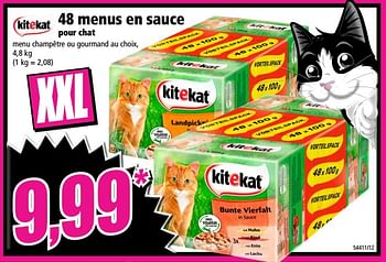 Promoties 48 menus en sauce pour chat - Kitekat - Geldig van 16/01/2019 tot 22/01/2019 bij Norma