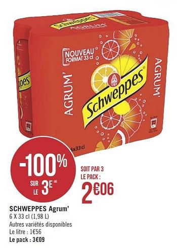 Promotions Schweppes agrum - Schweppes - Valide de 15/01/2019 à 27/01/2019 chez Géant Casino