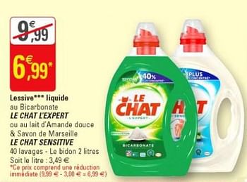 Promotion G Lessive Liquide Au Bicarbonate Le Chat L Expert Ou Au Lait D Amande Douce Savon De Marseille Le Chat Sensitive Le Chat Menage Valide Jusqua 4 Promobutler