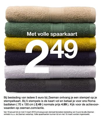 Promoties Spaar nu voor korting op ons roma badlaken met volle spaarkaart - Huismerk - Zeeman  - Geldig van 19/01/2019 tot 25/01/2019 bij Zeeman
