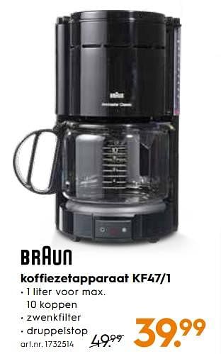 Promoties Braun koffiezetapparaat kf47-1 - Braun - Geldig van 23/01/2019 tot 05/02/2019 bij Blokker