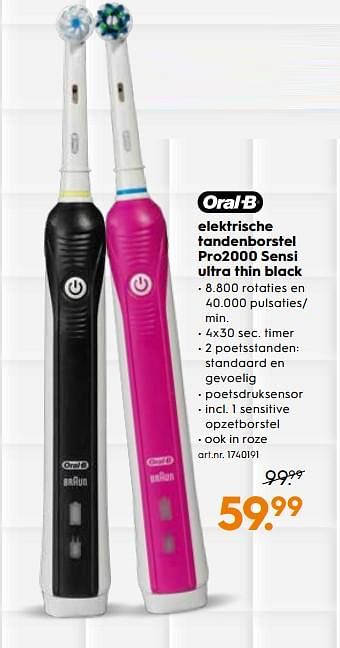 Promotions Oral-b elektrische tandenborstel pro2000 sensi ultra thin black - Oral-B - Valide de 23/01/2019 à 05/02/2019 chez Blokker