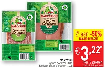 Promotions Jambon d`ardenne - saucisson of pain d`ardenne - Marcassou - Valide de 22/01/2019 à 27/01/2019 chez Intermarche