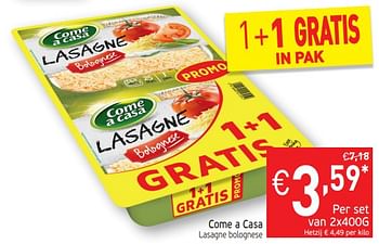 Promotions Lasagne bolognese - Come a Casa - Valide de 22/01/2019 à 27/01/2019 chez Intermarche