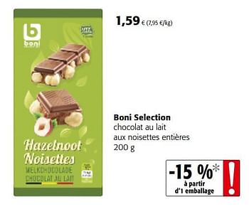 Promotions Boni selection chocolat au lait aux noisettes entières - Boni - Valide de 16/01/2019 à 29/01/2019 chez Colruyt