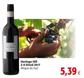 Promotions Heritage hill z-a blend 2017 afrique du sud - Vins rouges - Valide de 16/01/2019 à 29/01/2019 chez Colruyt