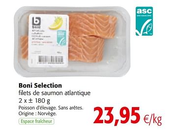 Promotions Boni selection filets de saumon atlantique - Boni - Valide de 16/01/2019 à 22/01/2019 chez Colruyt