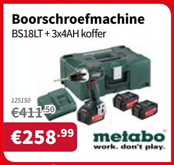 Promotions Metabo boorschroefmachine bs18lt + 3x4ah koffer - Metabo - Valide de 17/01/2019 à 30/01/2019 chez Cevo Market