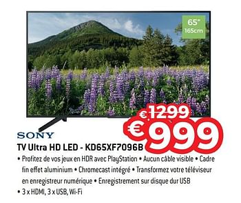 Promotions Sony tv ultra hd led - kd65xf7096b - Sony - Valide de 16/01/2019 à 31/01/2019 chez Exellent