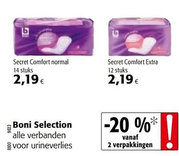 Promoties Boni selection alle verbanden voor urineverlies - Boni - Geldig van 16/01/2019 tot 29/01/2019 bij Colruyt