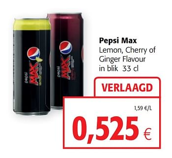 Promoties Pepsi max lemon, cherry of ginger flavour - Pepsi - Geldig van 16/01/2019 tot 29/01/2019 bij Colruyt
