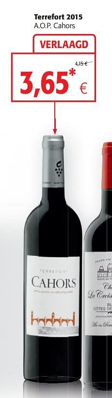 Promoties Terrefort 2015 a.o.p. cahors - Rode wijnen - Geldig van 16/01/2019 tot 29/01/2019 bij Colruyt