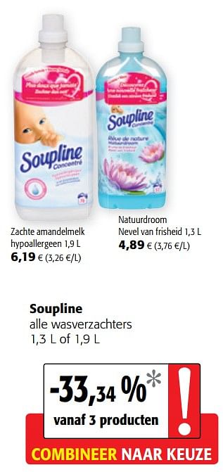 Promoties Soupline alle wasverzachters - Soupline - Geldig van 16/01/2019 tot 29/01/2019 bij Colruyt